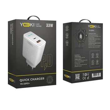 Зарядное устройство Premium качество Yoki Led Series YK-33PD3.0, QC3,0, PPS 33W Max) Auto-ID USB-A: (QC2.0/3.0, AFC, FCP 18W Max) White