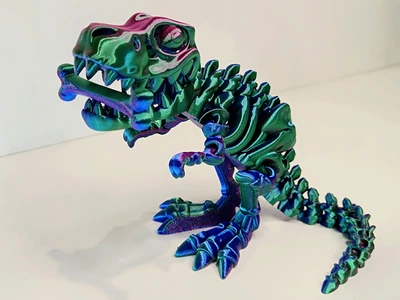 Іграшка антистрес рухома скелет Тираннозавра (T-Rex) 26 см. градієнт зелений-фіолетово-синій
