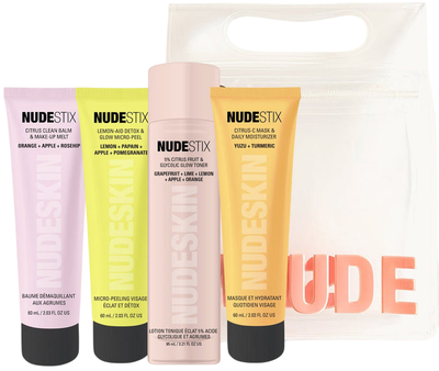 Набір для догляду за обличчям Nudestix Nudeskin 4 Steps Citrus Renew Косметичка + Лосьйон 60 мл + Очищуючий лосьйон 60 мл + Скраб 60 мл + Тонік 95 мл (839174005548)