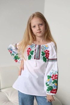 Вишиванка для дівчинки Piccolo Марічка Біла з барвистою вишивкою 100% бавовна | Розмір 122