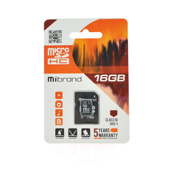 Карта памяти Mibrand microSDHC Class 10 UHS-I 16GB флешка флеш-накопитель для смартфонов и камер