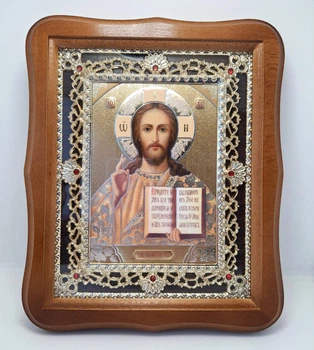 Икона для дома Господь Вседержитель 22×25см, декор камнями