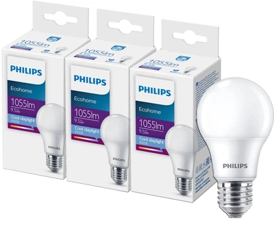 Светодиодная лампа Philips Ecohome LED Bulb 9.5W E27 6500K 3 шт