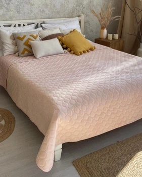 Покривало ТЕП велюрове Velour Ромб круглий Пудровий двоспальне 180х240 см Двостороннє