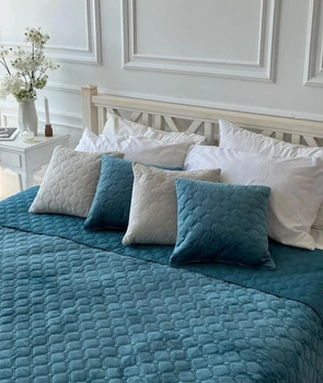 Покрывало ТЕП велюровое Velour Ромб круглый Синий Евро макси 240х260 см Двустороннее
