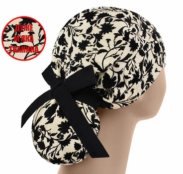 Медична шапочка жіноча PonyTopHat універсальна принт Листочки на молочному