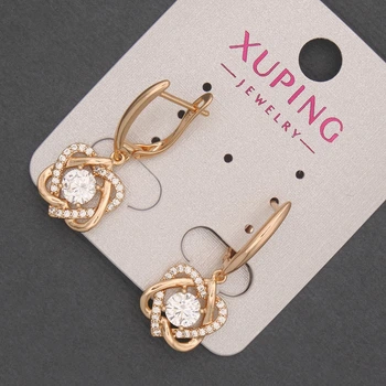 Серьги Xuping с белыми стразами и белым кристаллом, диаметр 12 мм ±, длина 30 мм ±, позолота 18К, ida55079