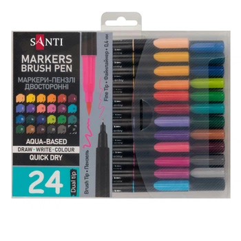 Набор акварельных маркеров Santi Brush Pen 24 цвета двусторонние (391000)