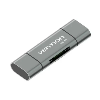 Картридер Vention CCHH0 USB 3.0 Type-A/Type-C/Micro USB для карт SD/microSD, металевий корпус, сірий