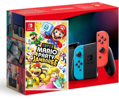 Игровая консоль Nintendo Switch Neon Blue-Red (Upgraded version) + Игра Super Mario Party Jamboree (русские субтитры)