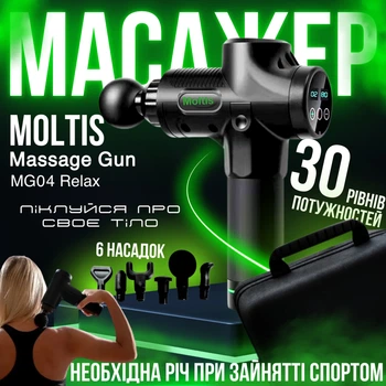 Массажный пистолет Massage Gun MG04 Массажер 6 насадок 30 скоростей в удобном кейсе с ручкой 10047