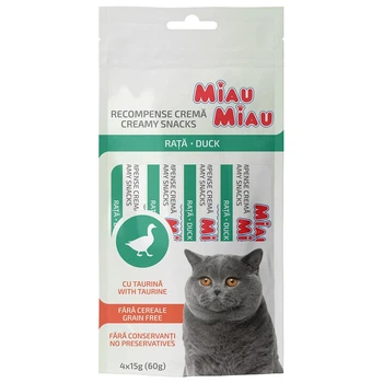 Ласощі MIAU MIAU Creamy Cat Treats - для котів, з качкою, 4x15 г