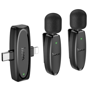 Микрофон беспроводный петличный 2шт Type-C + Lightning HOCO L15 Черный