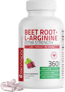 Добавка премиум-класса производство оксида азота Bronson Beet Root + L-Arginine 360 капсул