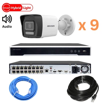 Комплект відеонагляду на 9 вуличних камер Hikvision 2Mp-IP-DS-2CD1023G2-LIUF-Hybridlight з мікрофоном