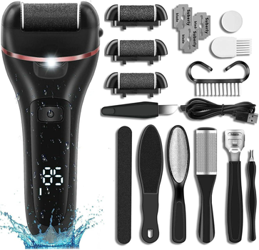 Электрическая роликовая пилка пемза для ног и пяток аккумуляторная Electric Callus Remover с LCD дисплеем и функцией самоочистки + большой комплект по уходу за ногами