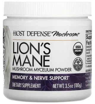 Підтримка пам'яті та нервів їжовик гребінчастий Fungi Perfecti Host Defense Lion's Mane Mushroom Mycelium 100 грамів порошок