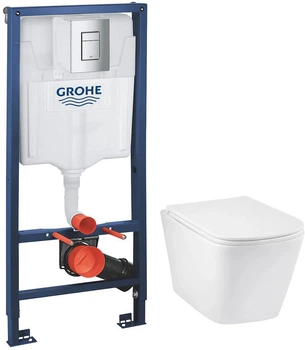 Инсталляция GROHE Rapid SL 38772001 с панелью смыва Skate Cosmopolitan 38732000 + унитаз подвесной KRONER Eifel WHI493436 Tornado Rimless с сиденьем Soft Close дюропласт