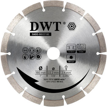 Алмазный сегментный диск DWT 180 x 2.4 x 22.2 мм (DADD-RD22180)