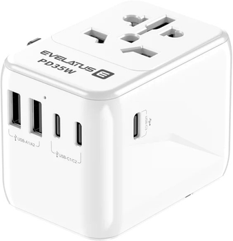 Ładowarka sieciowa Evelatus World Travel Adapter 1PD / 2Type-C / 2USB Charger 35W White (4752192090517)