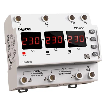 Переключатель фаз 1ф/3ф 63А DigiTOP PS-63A M6R (Imax 80А)