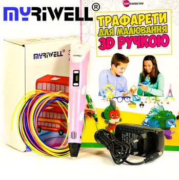 3D-ручка MyRiwell 2 Рожева з Єко Пластиком 9 метрів і Трафаретами (RP-100B_R9)