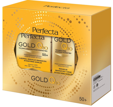 Zestaw do pielęgnacji twarzy Perfecta Gold Q10 Krem przeciwzmarszczkowy 50+ 50 ml + Przeciwzmarszczkowy krem pod oczy 15 ml (5900525091673)