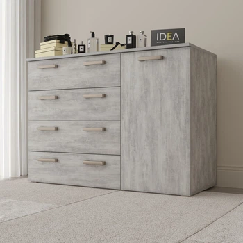 Комод на 4 шухляди з дверима IDEA ТКБ-365.4 Бетон урбан
