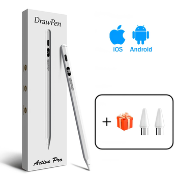 Универсальный цифровой стилус DrawPen Active Pro белый с дисплеем для iPhone, iPad и Android + 2 сменных наконечника в подарок (170723)