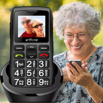Сотовый кнопочный телефон с зарядной станцией на 2 SIM-карты Artfone C1+ мобильный телефон с большими клавишами и кнопкой SOS, 12.2х5.9 см, черный (102138666)