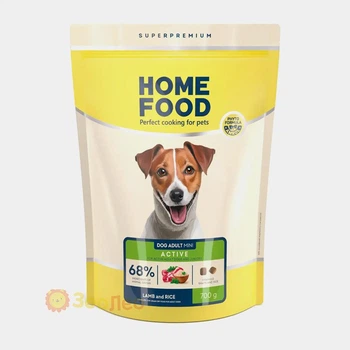 Сухой низкозерновой корм Home Food для активных взрослых собак и юниоров малых пород "Ягнятина и рис", 700 гр