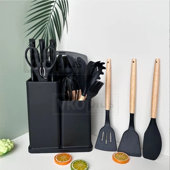 Набор кухонных принадлежностей Kitchen Set 19 предметов черный силиконовый кухонный набор с подставкой