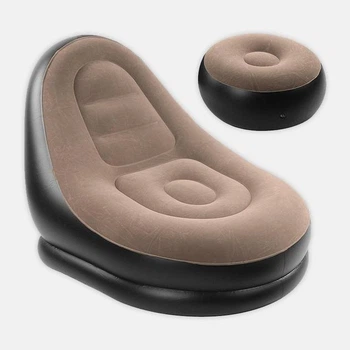 Надувной диван кровать кресло для отдыха с пуфом подставкой для ног AIR SOFA коричневый