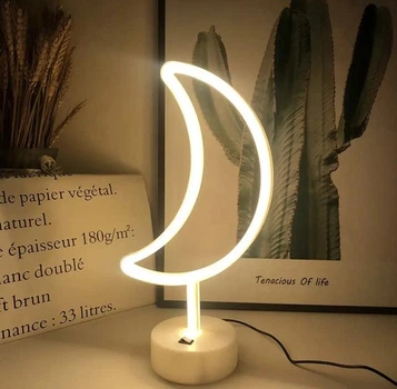 Неоновий світлодіодний нічник для інтер'єру Decoration Lamp місяць USB/3хАА Теплий Білий 35х18 | Настільне світло