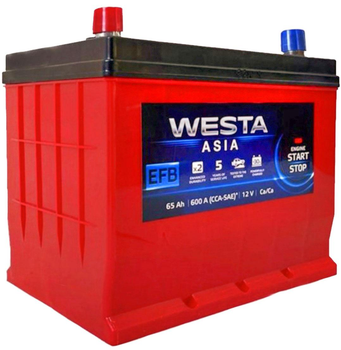 Автомобильный аккумулятор WESTA ASIA (JIS) 65 Ah / 600 A EFB Start-Stop R правый плюс (232x175x220) WAEFB650