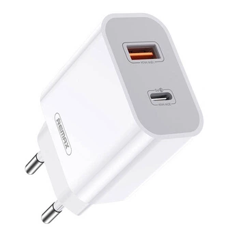 Мережевий зарядний блок Remax RP-U68 Surie 20Вт – подвійний порт (USB + Type-C), підтримка швидкої зарядки, білий