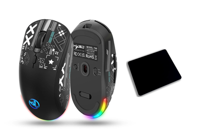 Мышь беспроводная, бесшумная HYSJ Т90 с аккумулятором и подсветкой 2,4G+Bluetooth + коврик