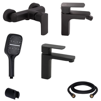 Комплект змішувачів для душу + для раковини + для біде Qtap Lipno Black Matt