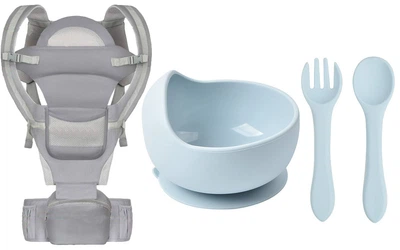 Хипсит эрго-рюкзак Baby Carrier 6в1 и Набор посуды тарелка для первых блюд Y5 приборы Серый n-10117