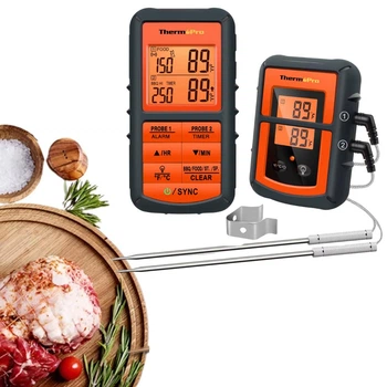 Цифровой кулинарный термометр для еды с таймером ThermoPro TP08C градусник на кухню для духовки с двумя иглами - щупами, оранжевый (102257505)