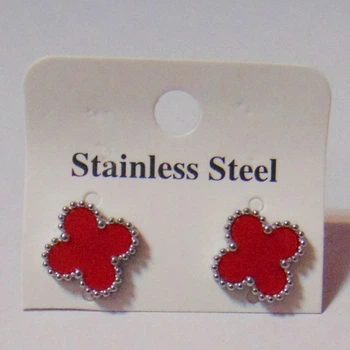 Серьги гвоздики клевер родий Stainless steel 13х13 мм кс335