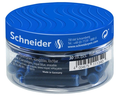 Контейнер с чернильными патронами Schneider к перьевой ручке 30 шт Синие (S6703)