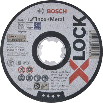 Круг отрезной Bosch X-Lock PRO Stainless Steel and Metal 115×1×22.23 мм (2608619263)