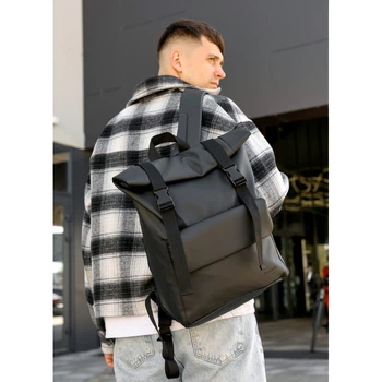 Чоловічий рюкзак ролл Sambag RollTop Milton чорний з клапаном