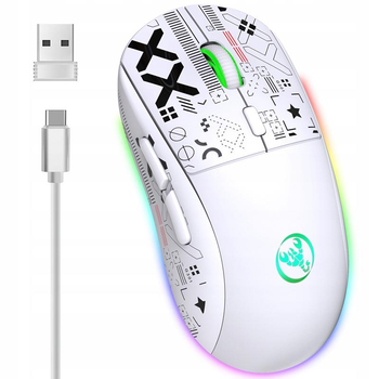 Бесшумная Беспроводная (2.4G, Bluetooth) HXSJ T90 Белая Игровая Мышь с подсветкой и аккумулятором