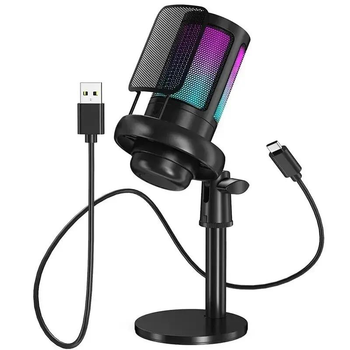 Студийный конденсаторный микрофон для записи ME6S, RGB-подсветка и поп-фильтр