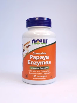 Натуральная добавка Папайя энзимы NOW Papaya Enzyme Chewable 180lozenges