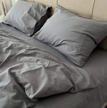 Простынь Евро Lavson Вареный хлопок Washed Cotton 260х230 Серый
