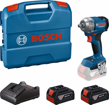 Акумуляторний безщітковий ударний гайковерт Bosch GDS 18V-350 (2 x акумулятори GBA 18V 4.0Ah + Професійний зарядний пристрій GAL 18V-20 + L-кейс) (06019M5021)