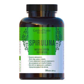 Натуральна добавка Spirulina, 200 таблеток Golden Pharm 000314589